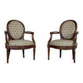 Paire De Fauteuils Louis XVI En Bois Sculpté, XVIIIème Siècle