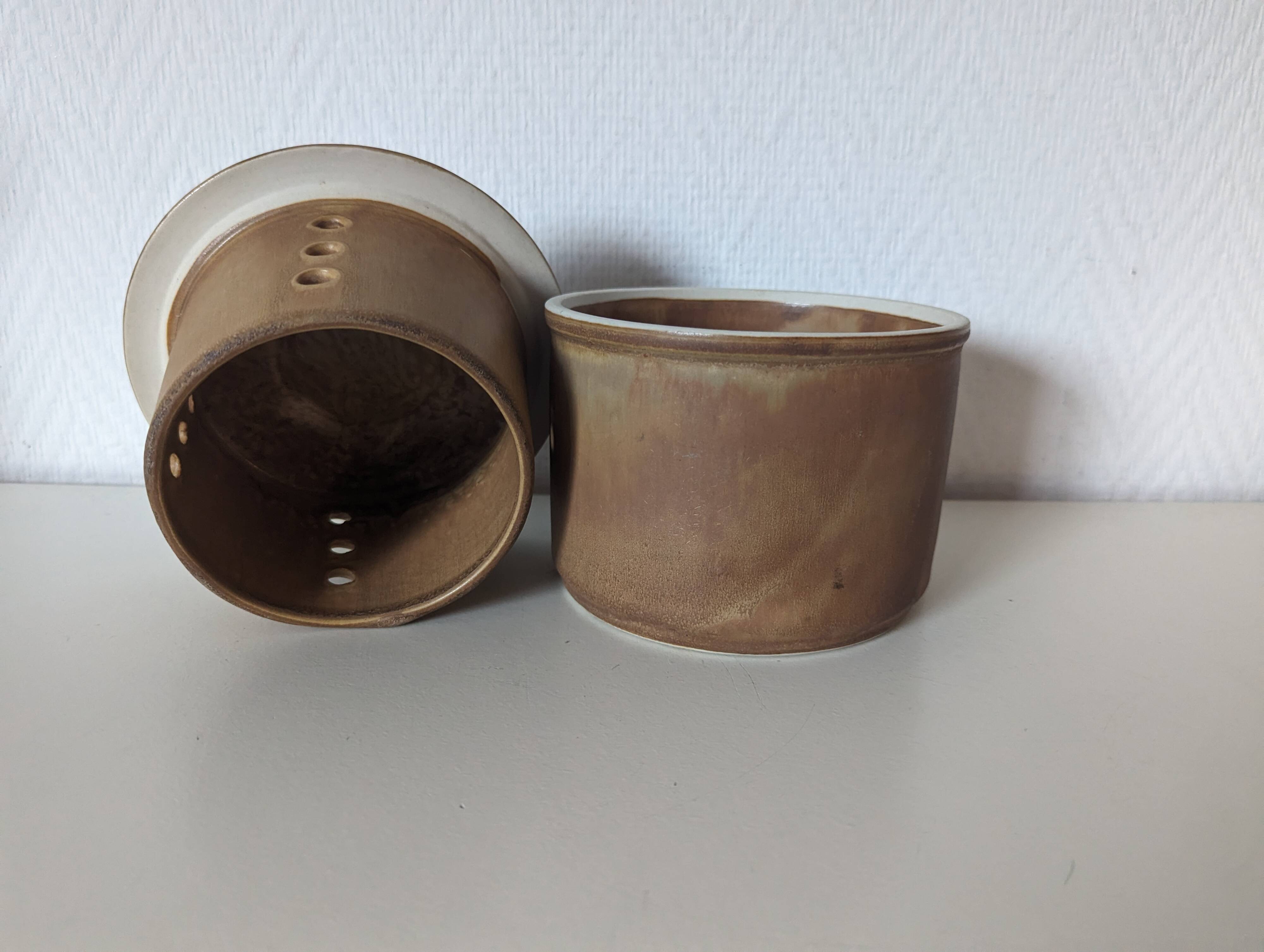 brown stoneware water butter dish