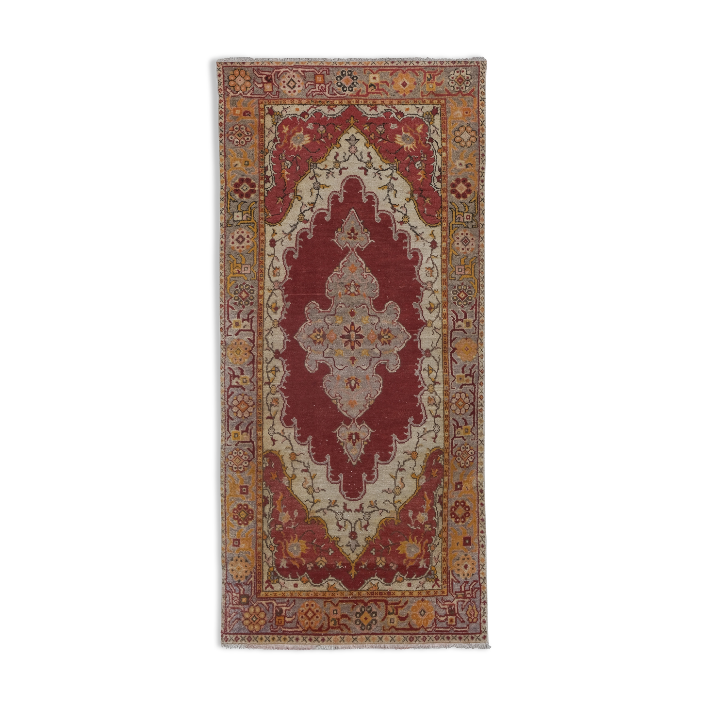 Vintage Red and Pink Turkish Oushak Rug - Kitchen Rug 3'5" X 7'4"