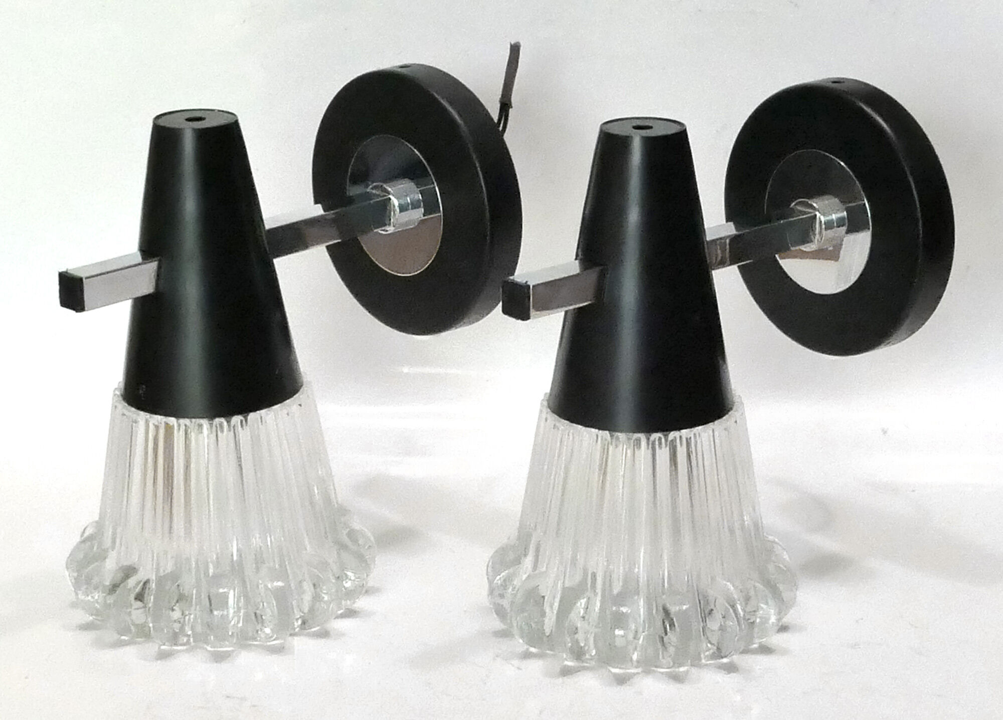 Pair of torch wall light or black and Chrome 60-70s cones