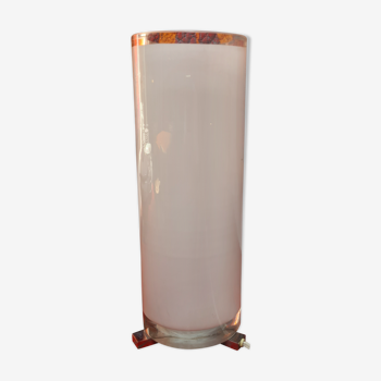 Italian cylindrical lamp in thick glass and bronze base 50s