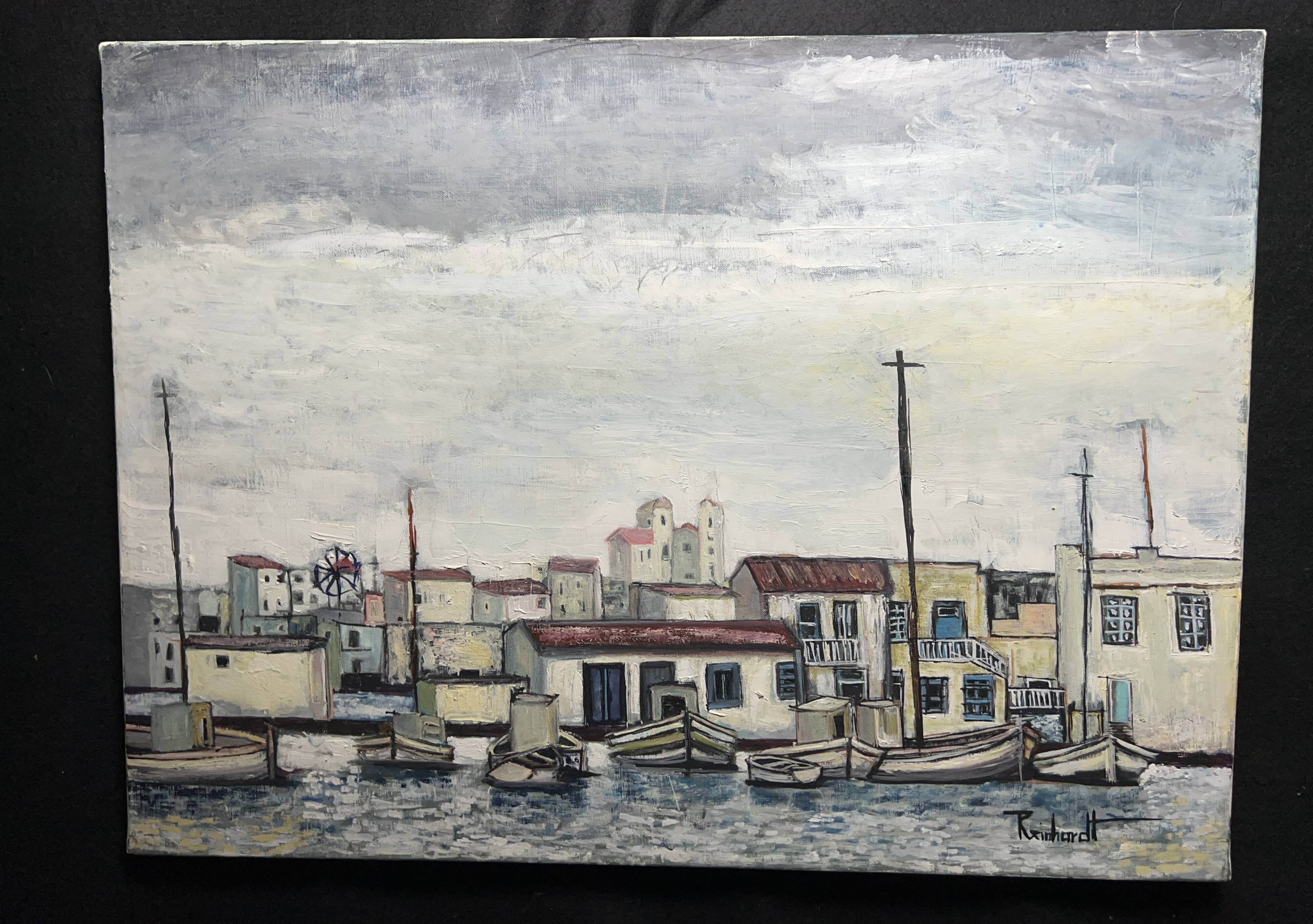 Mediterranean port landscape. Oil on canvas signed.