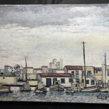 Mediterranean port landscape. Oil on canvas signed.