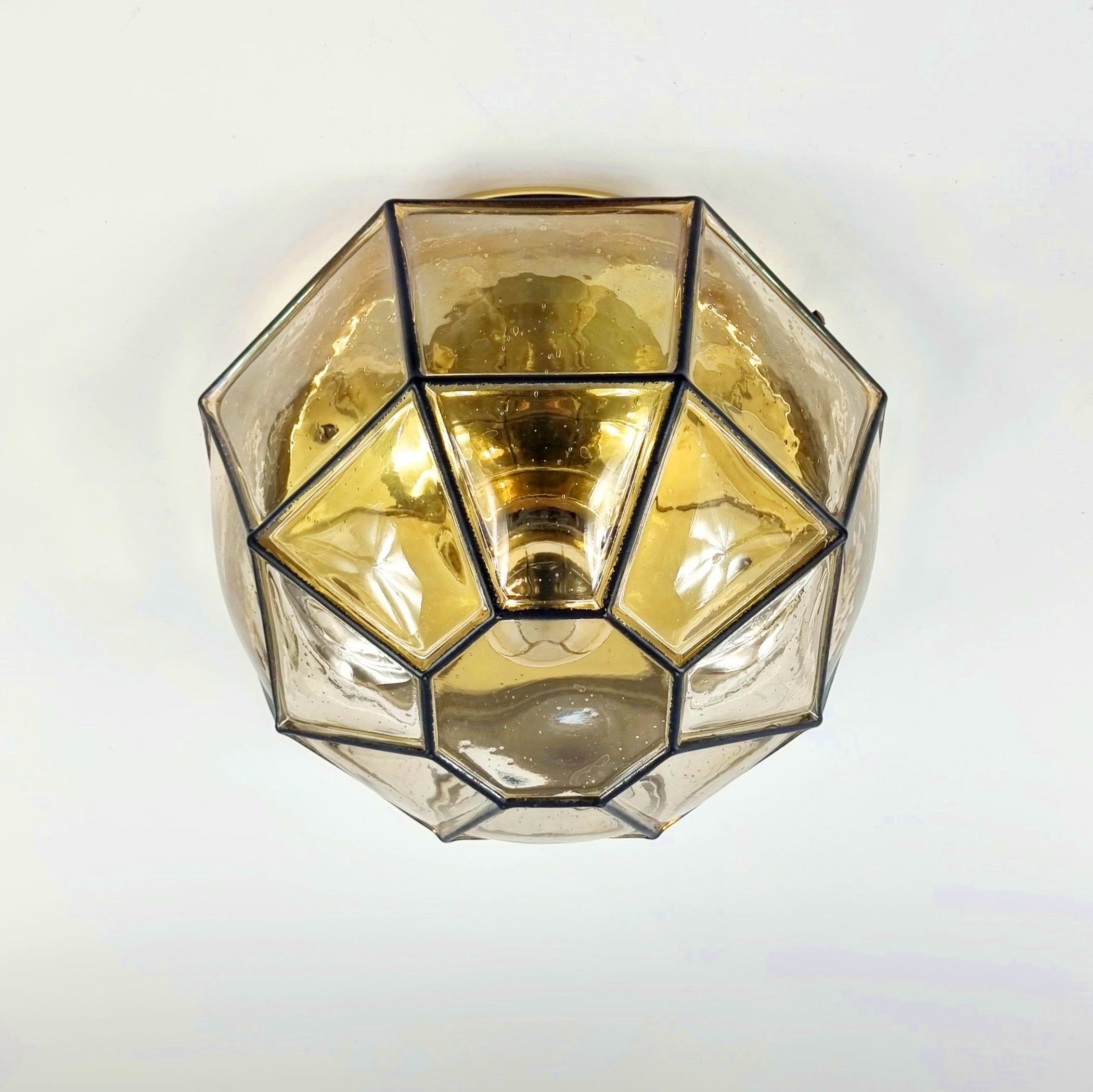 Pair of mid-century minimalist iron & glass flush mounts / ceiling lamps from limburg, germany, 1960