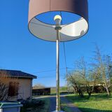 Wood and chrome tripod lamp