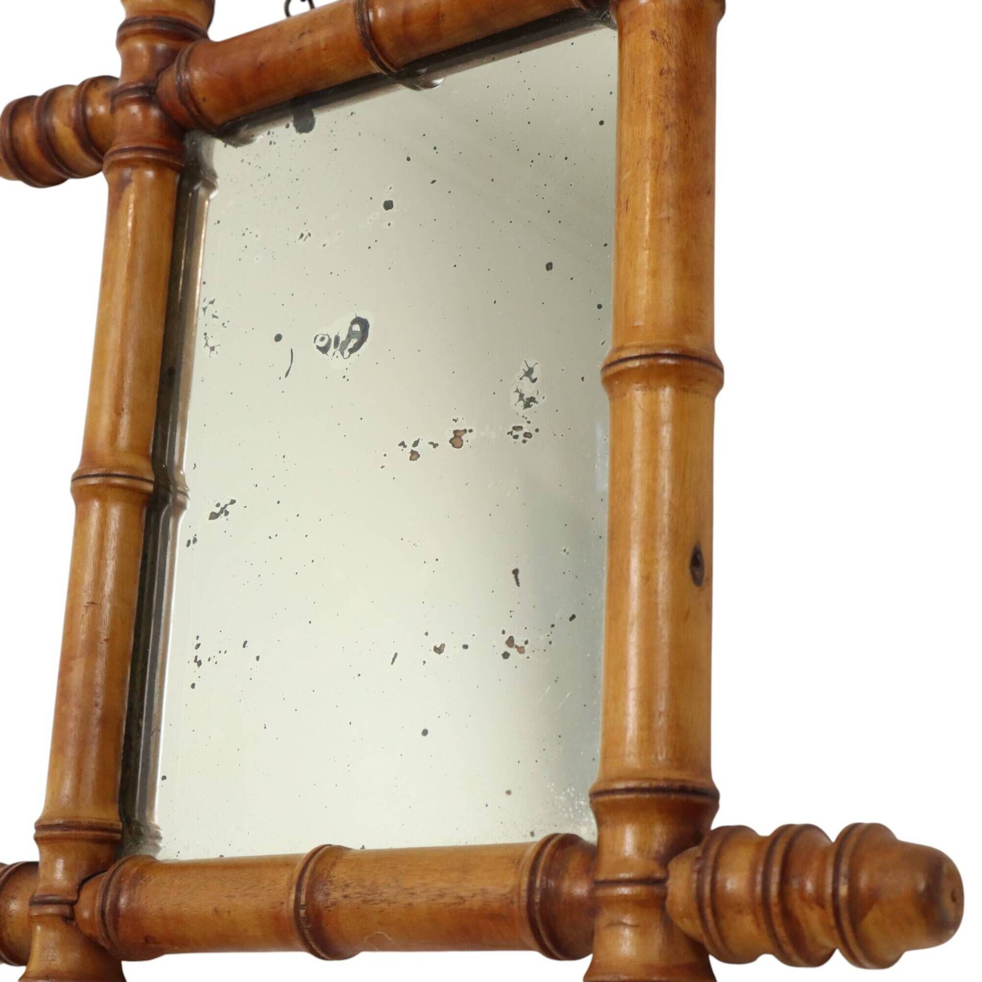 Antique Wooden Faux Bamboo Chinoiserie Mirror 40x34cm