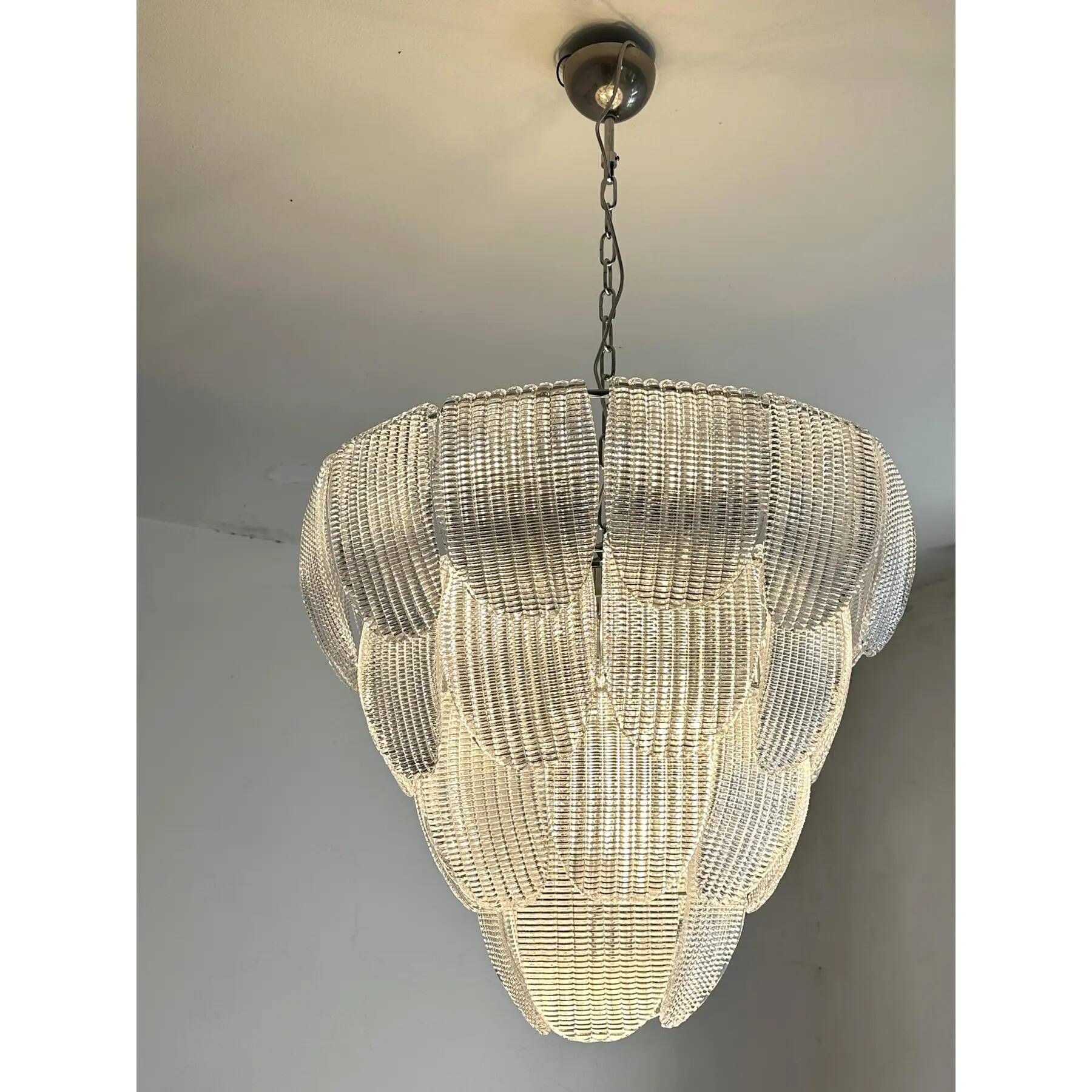 Contemporary Diamanted Trasparent “Petals” Murano Glass Chandelier by Simoe