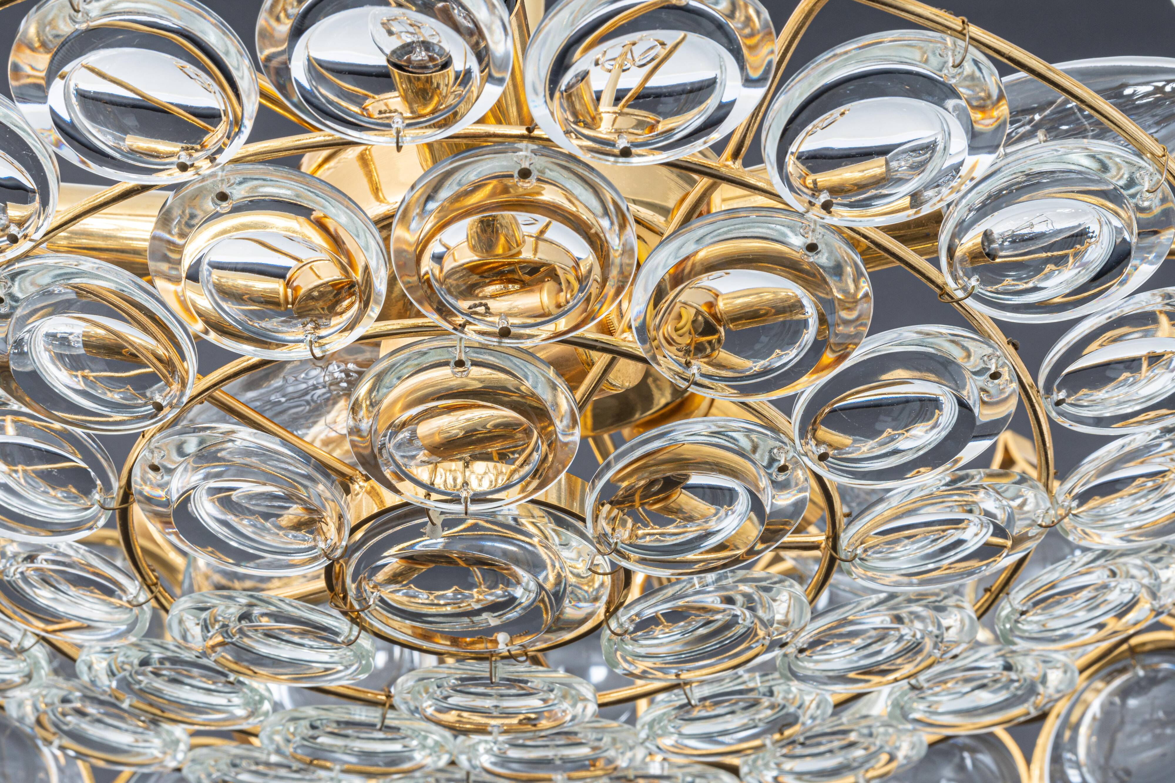 Brass and crystal chandelier designed by Sciolari for Palwa, Germany, 1970s.