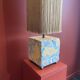 Base stuck blue beige marble-plaster, fringed lampshade Houles, 21st century.