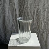 Vintage vase in ribbed glass, flower patterns and flared neck