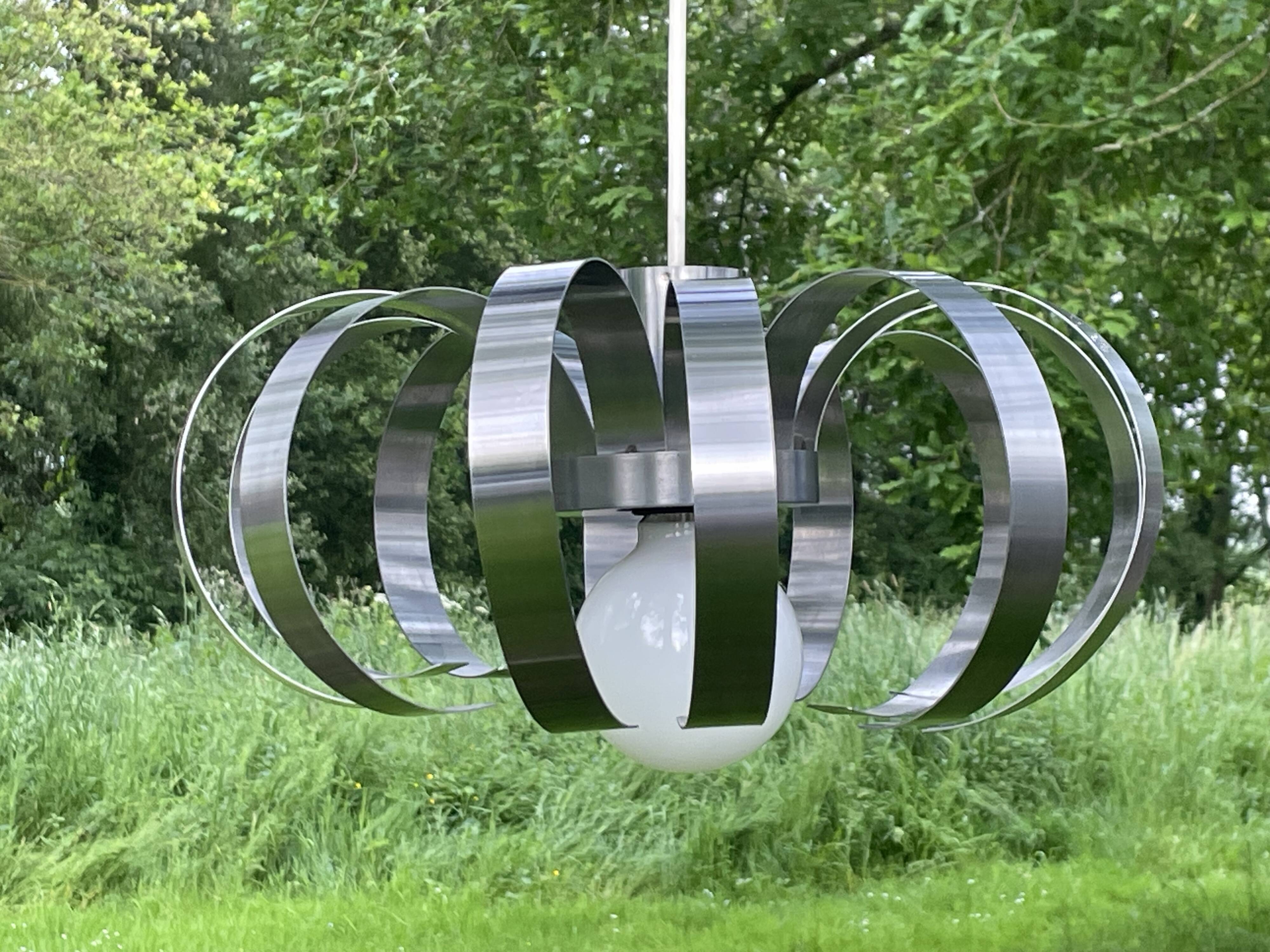 Suspension, chandelier with stainless steel blades from the 70s