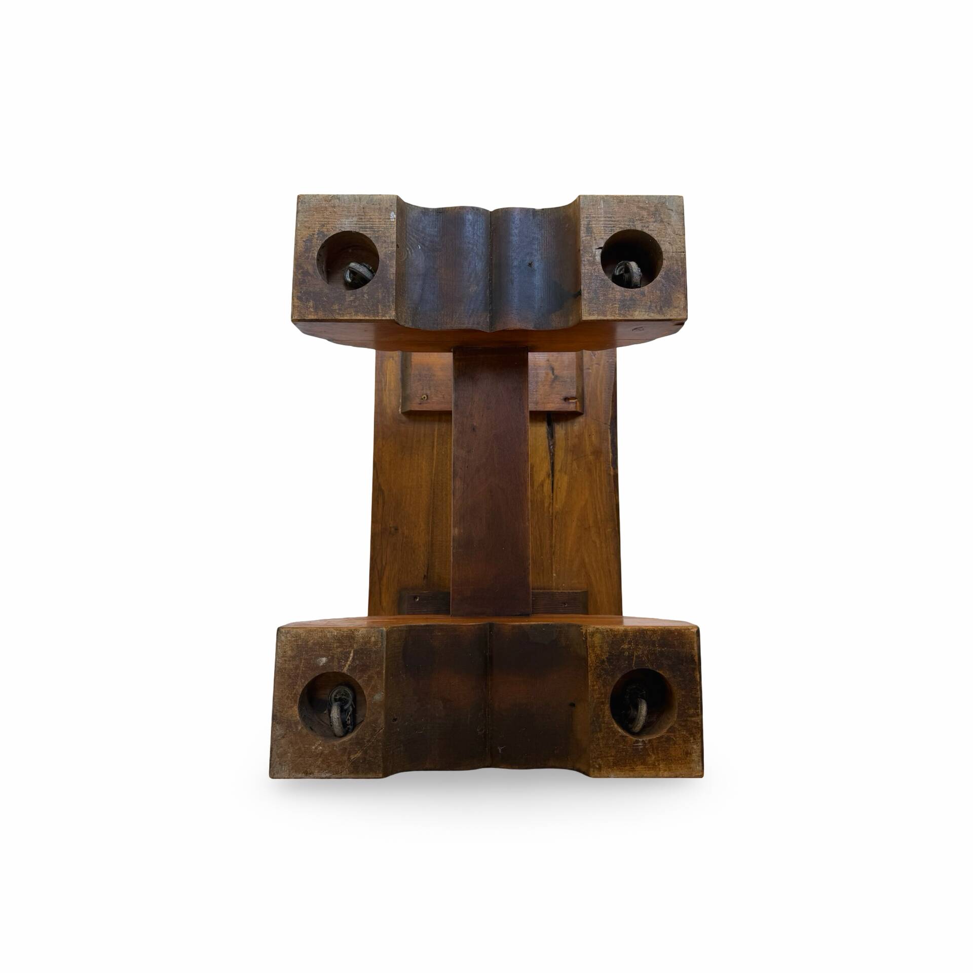 A small, rustic walnut wooden table, crafted from solid walnut wood, 1