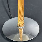 Set of 2 pencil reed rattan bamboo and chrome table lamps, 1980s