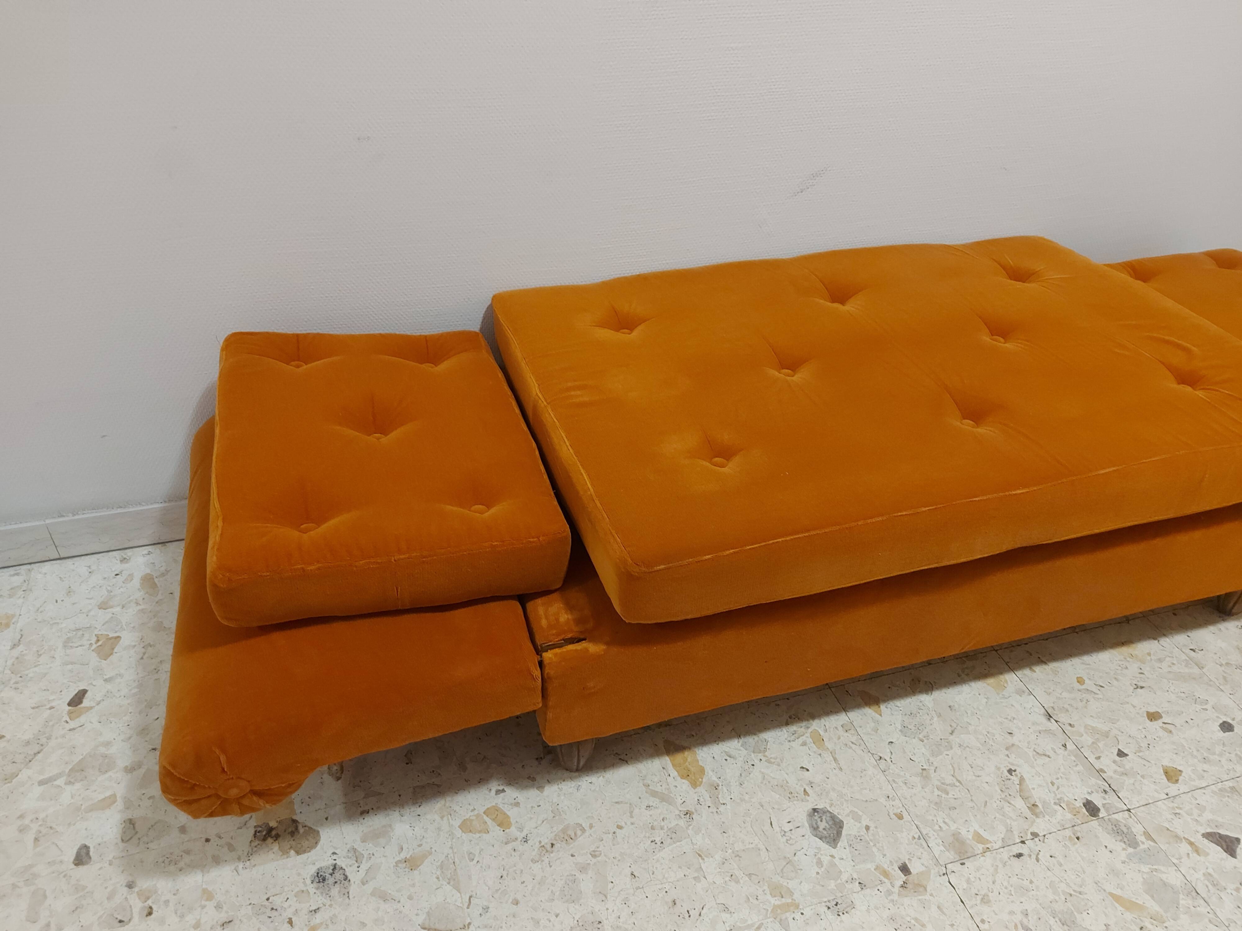 Sofa, daybed art deco, orange velvet