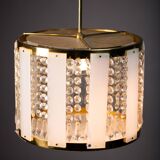 Vintage Crystal Chandelier: 1970s Czech Brass Glass Pendant Light