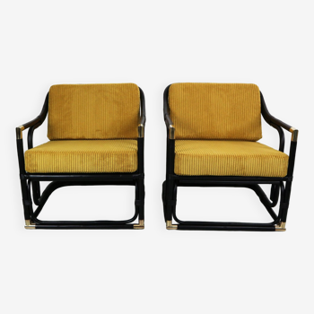 Paire de chaises longues en bambou et laiton du début du XXe siècle, France