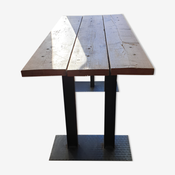 Industrial table solid wood brut, steel legs