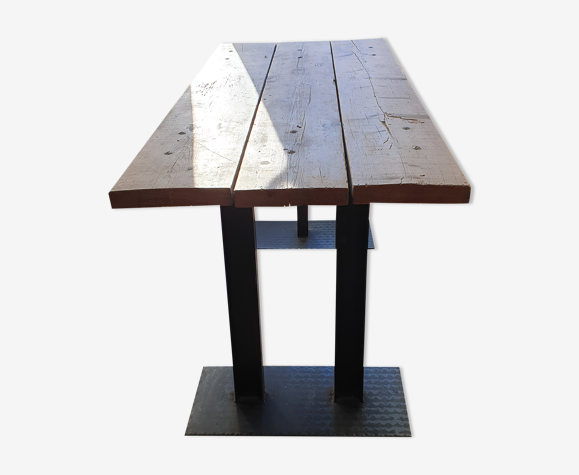 Industrial table solid wood brut, steel legs