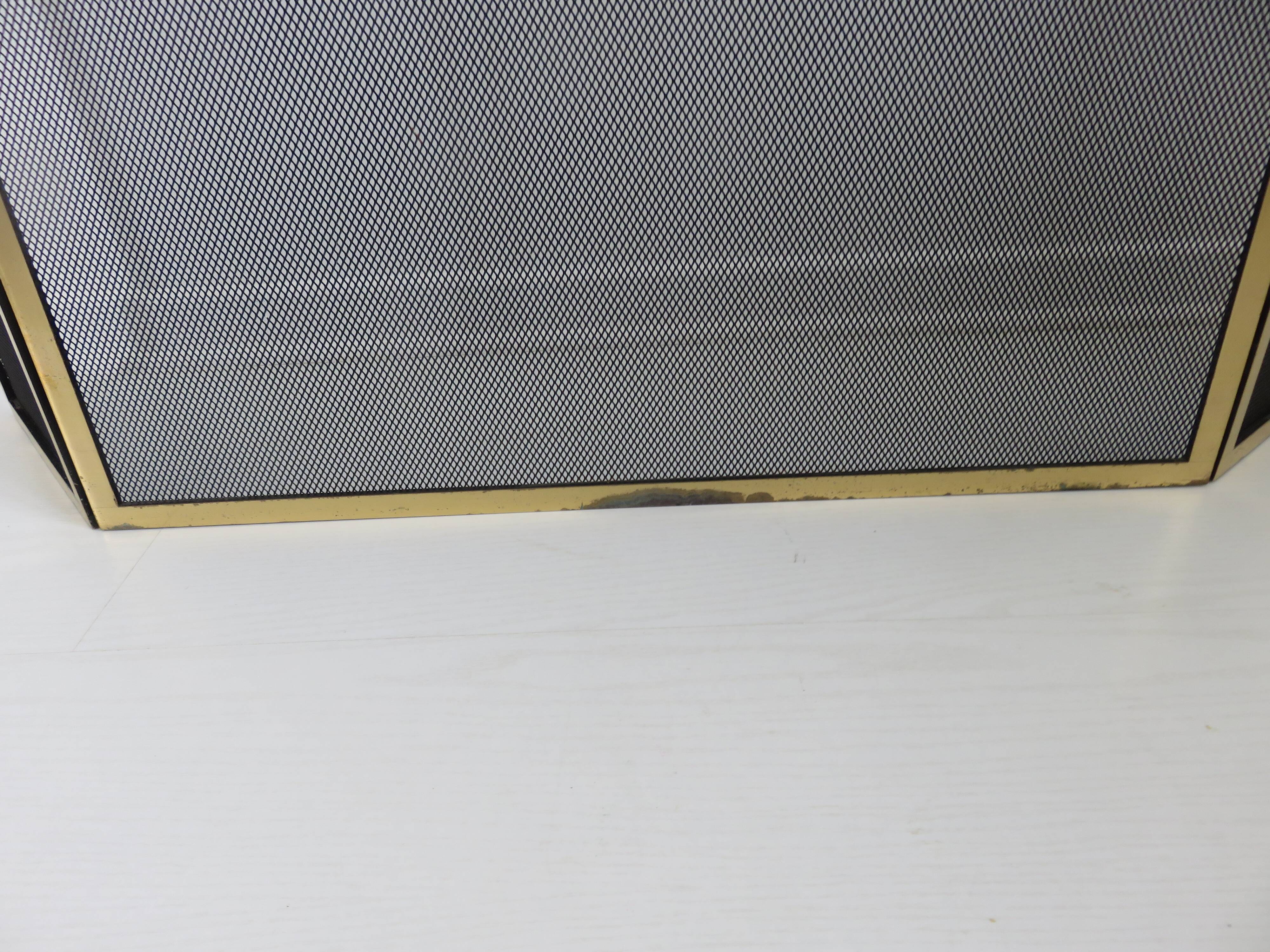 Fire screen, 3-panel brass spark screen for fireplace, modernist, minimalist, 1970