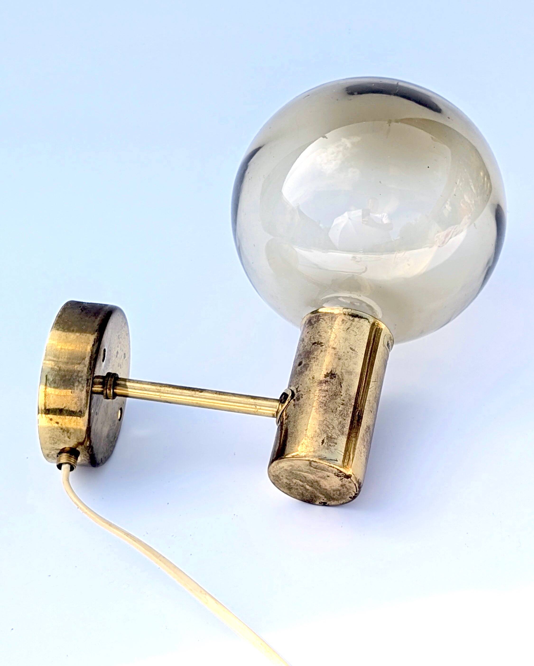 Brass and smoked glass wall lights Model V149 - Hans-Agne Jakobsson