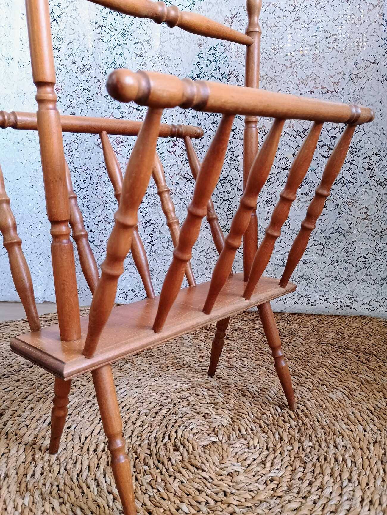 Turned wood magazine rack from the 1950s