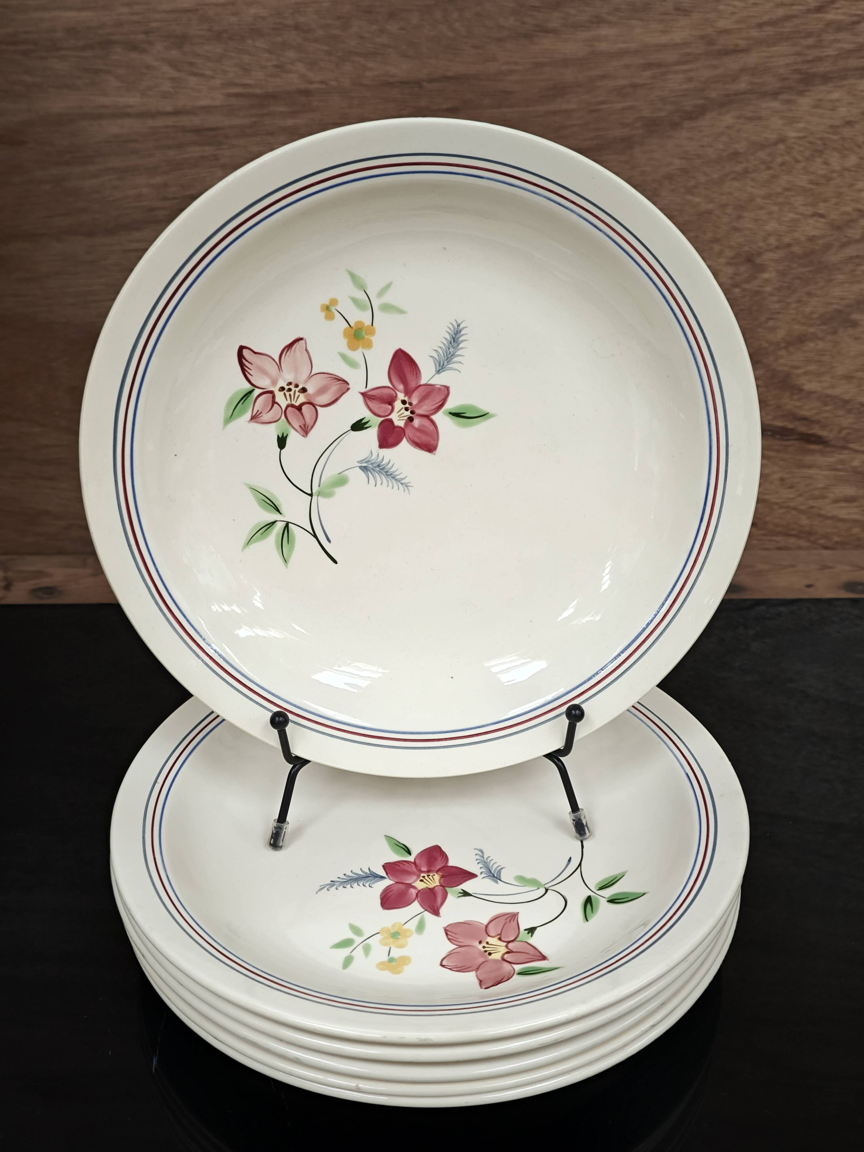 Set of 6 antique shallow bowls from Salin, France "Martine"