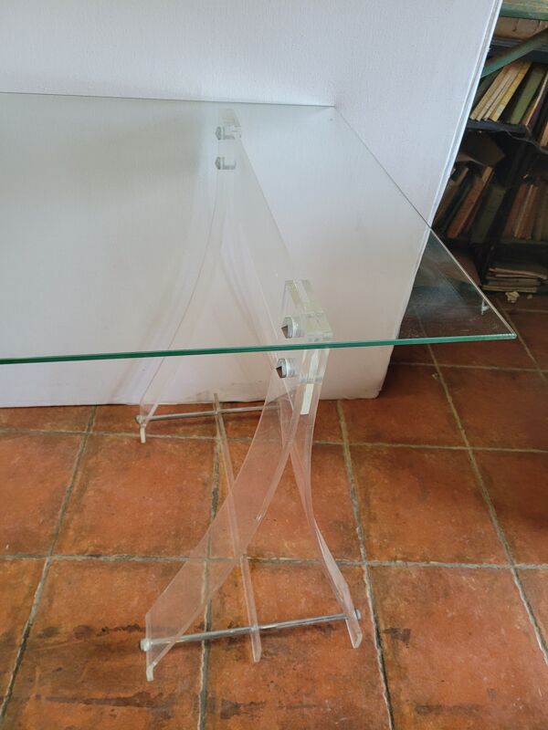 Bureau tréteaux en plexiglas des années 70
