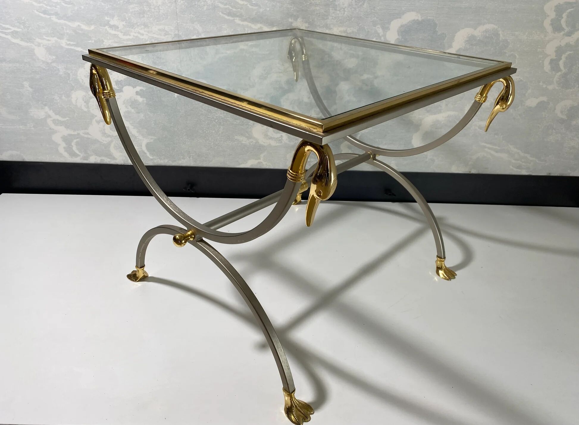Neoclassical curule side tables by Maison Jansen, France, 1970s.