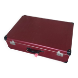 Old suitcase red cardboard bordeaux clasp metal vintage