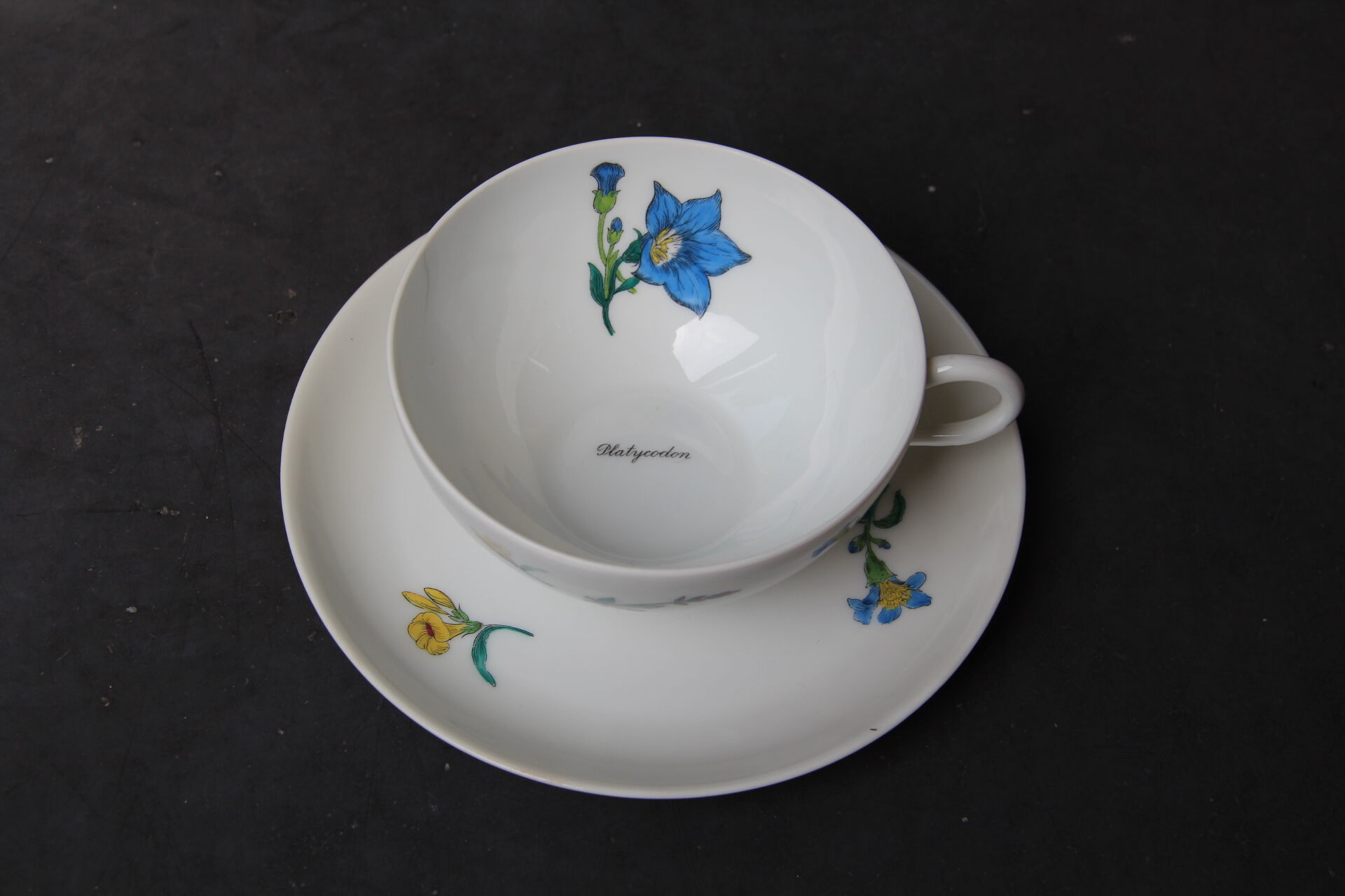 6 CUPS and undercups in NBD Limonges porcelain, hand illuminated, floral patterns