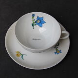 6 CUPS and undercups in NBD Limonges porcelain, hand illuminated, floral patterns