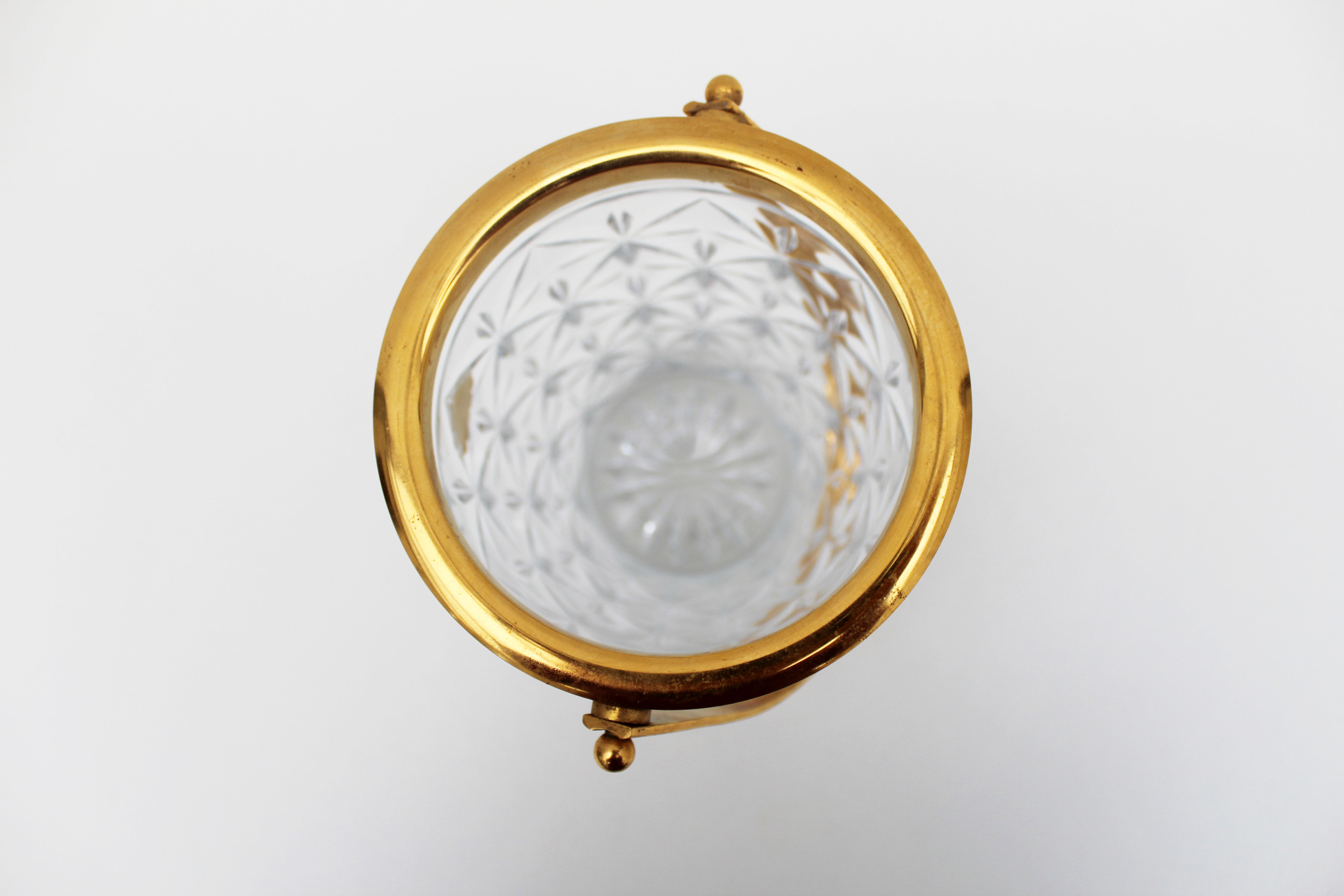 Vintage Glass Ice Bucket, ice cube bowl, gold metal rim