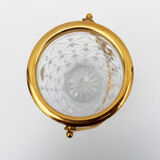 Vintage Glass Ice Bucket, ice cube bowl, gold metal rim