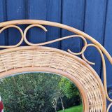 70s oval rattan mirror