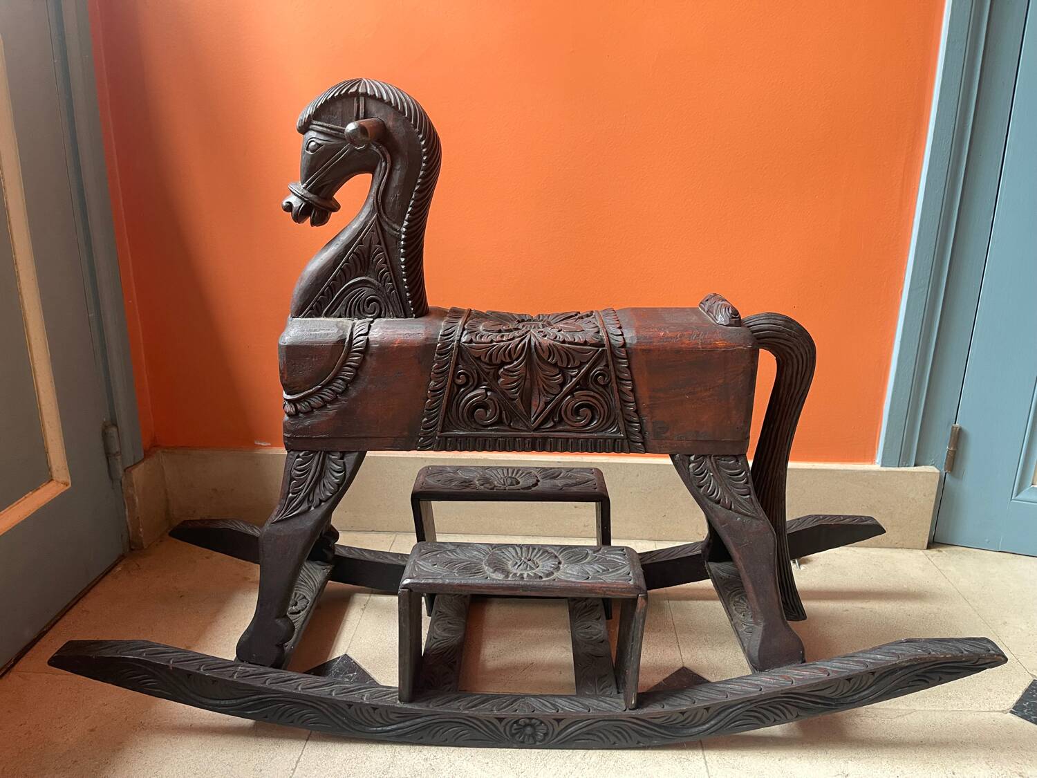 Antique carved wooden rocking horse