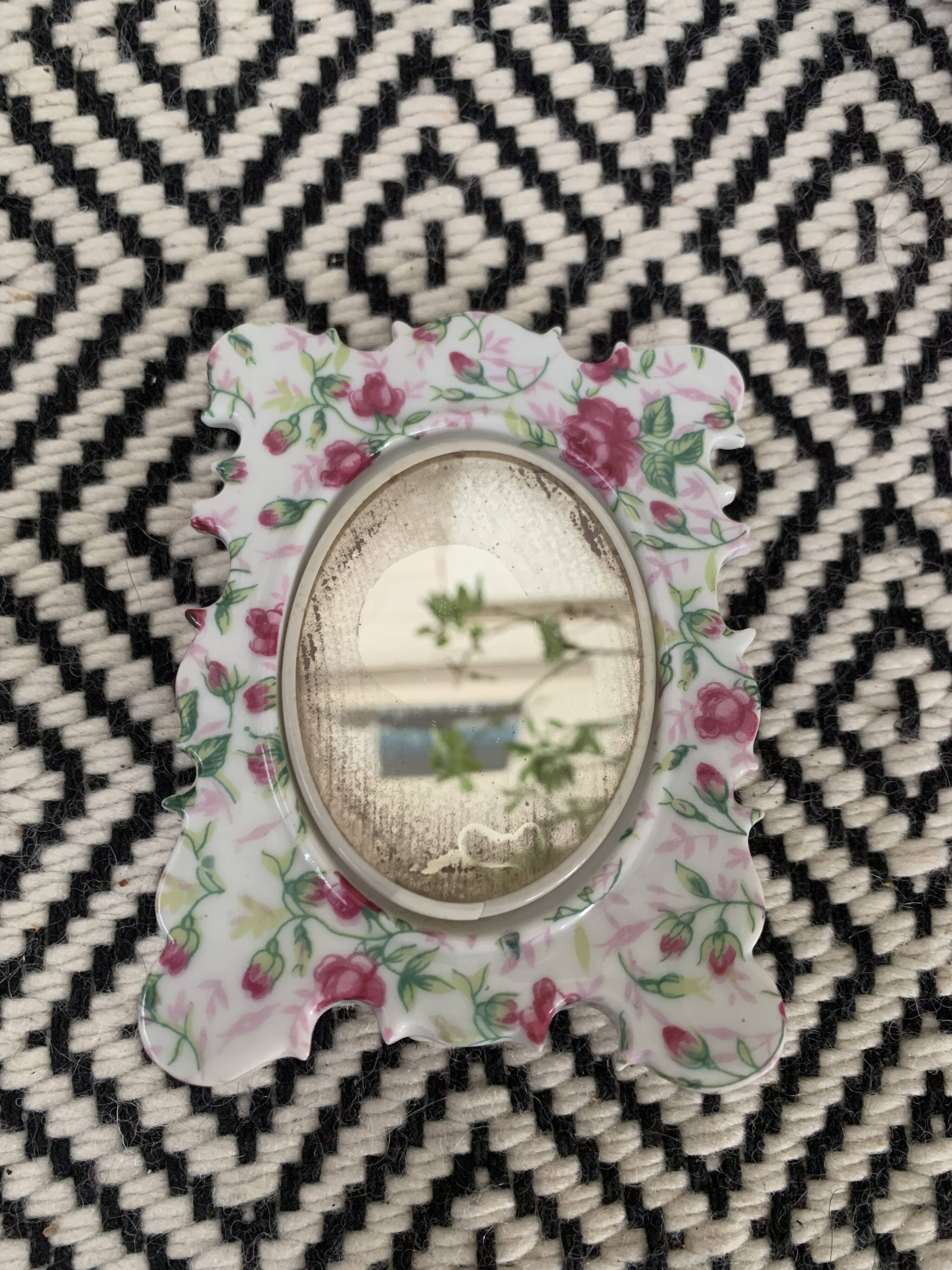 Antique porcelain mirror pink pattern