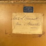 "Quai à Bruxelles" by Emile Lhernault, Tableau Aquarelle Marine, Halage et Chevaux de Trait ca 1910