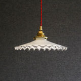 White opaline pendant light with crenellated edges