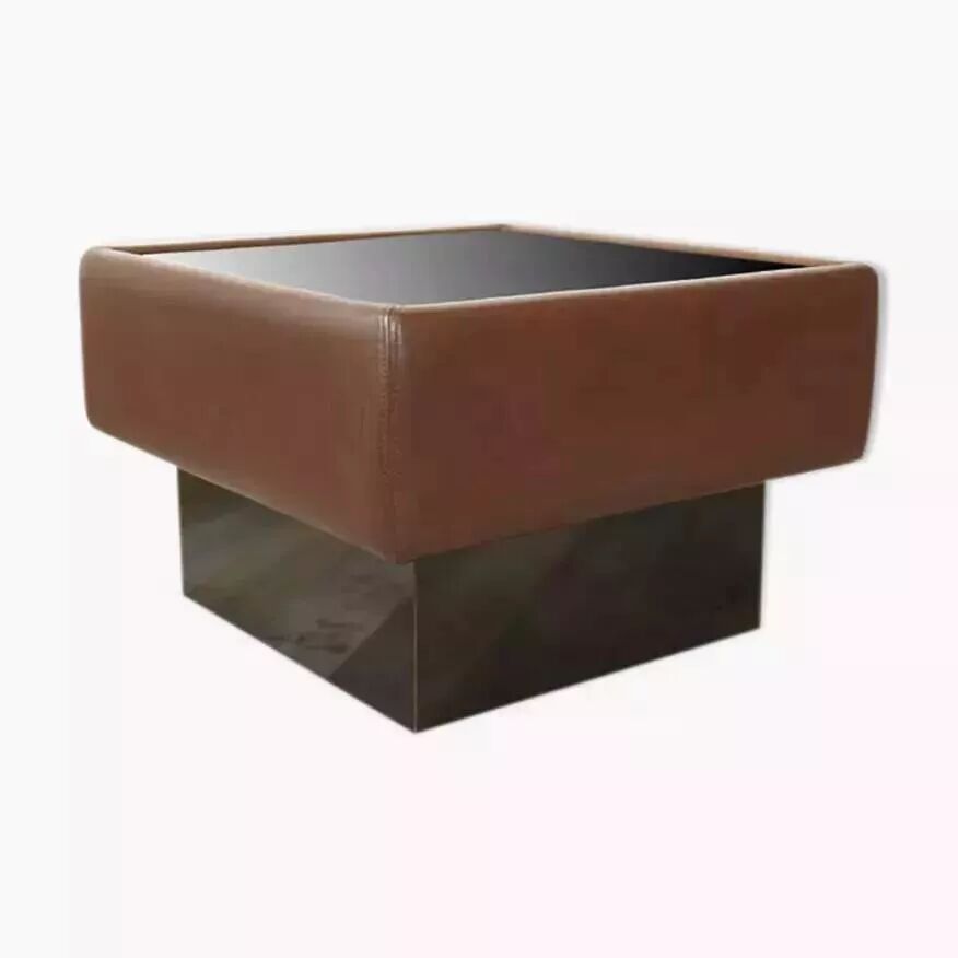 Black leather and glass coffee table
