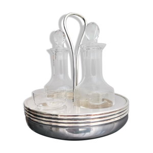 Ensemble de table vintage en argent et cristal et vinaigre