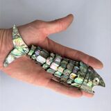 Articulated abalone shell and brass fish bottle opener, Mexico, 1980s, 18 cm
