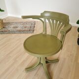 Vintage Thonet Style Bentwood Swivel Chair - Olive Green Retro Armchair
