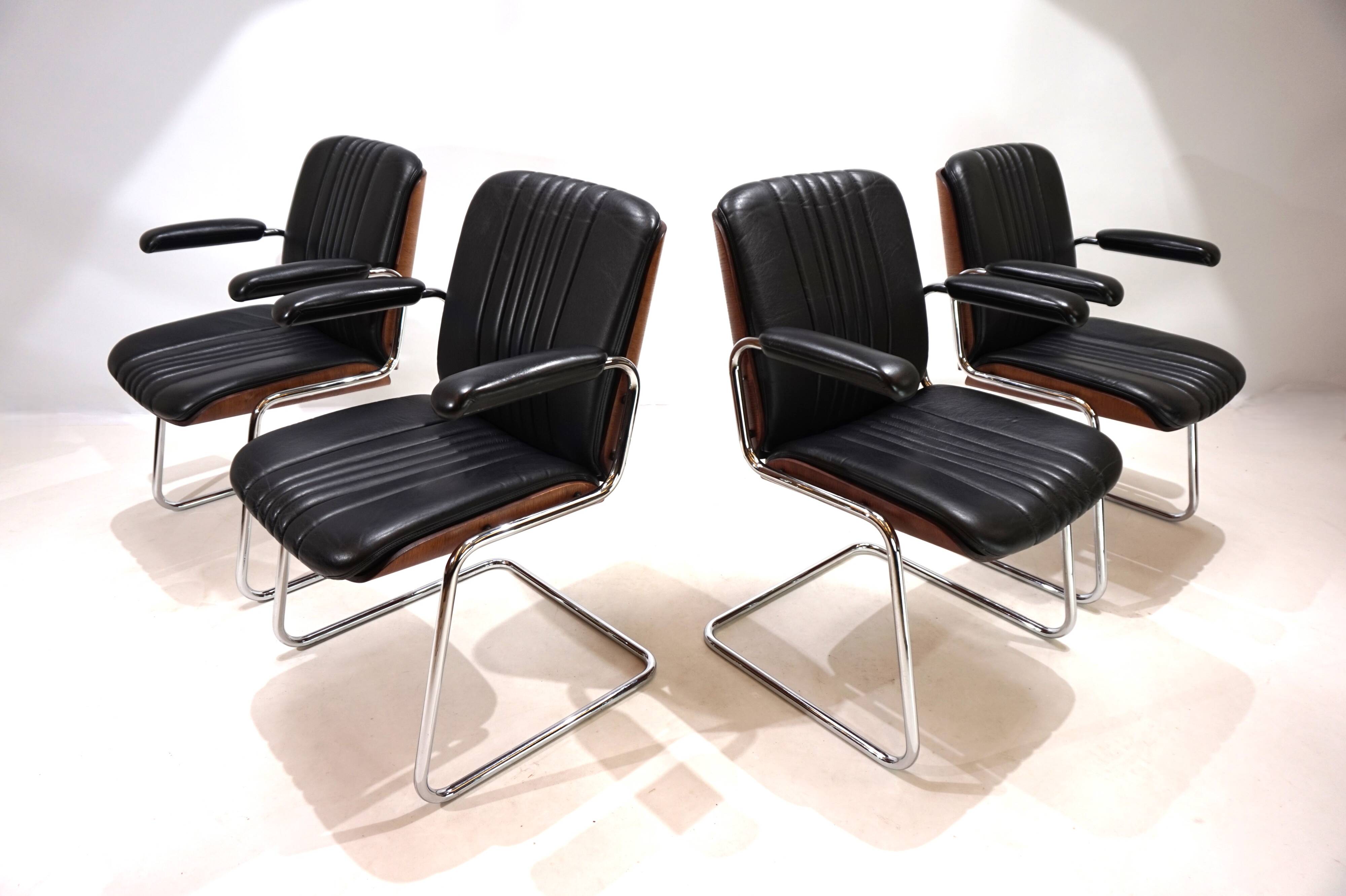 Set of 4 Martin Stoll Leather Dining/Conference Chairs by Professor Karl Dittert