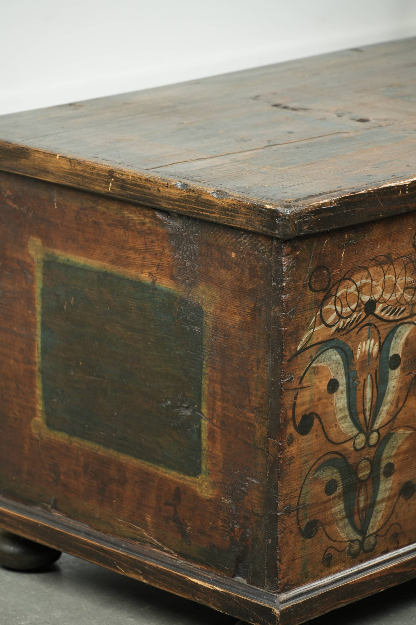 Decorative hand-painted antique Austrian bridal chest with character