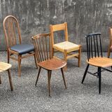 Series of 6 mismatched vintage chairs