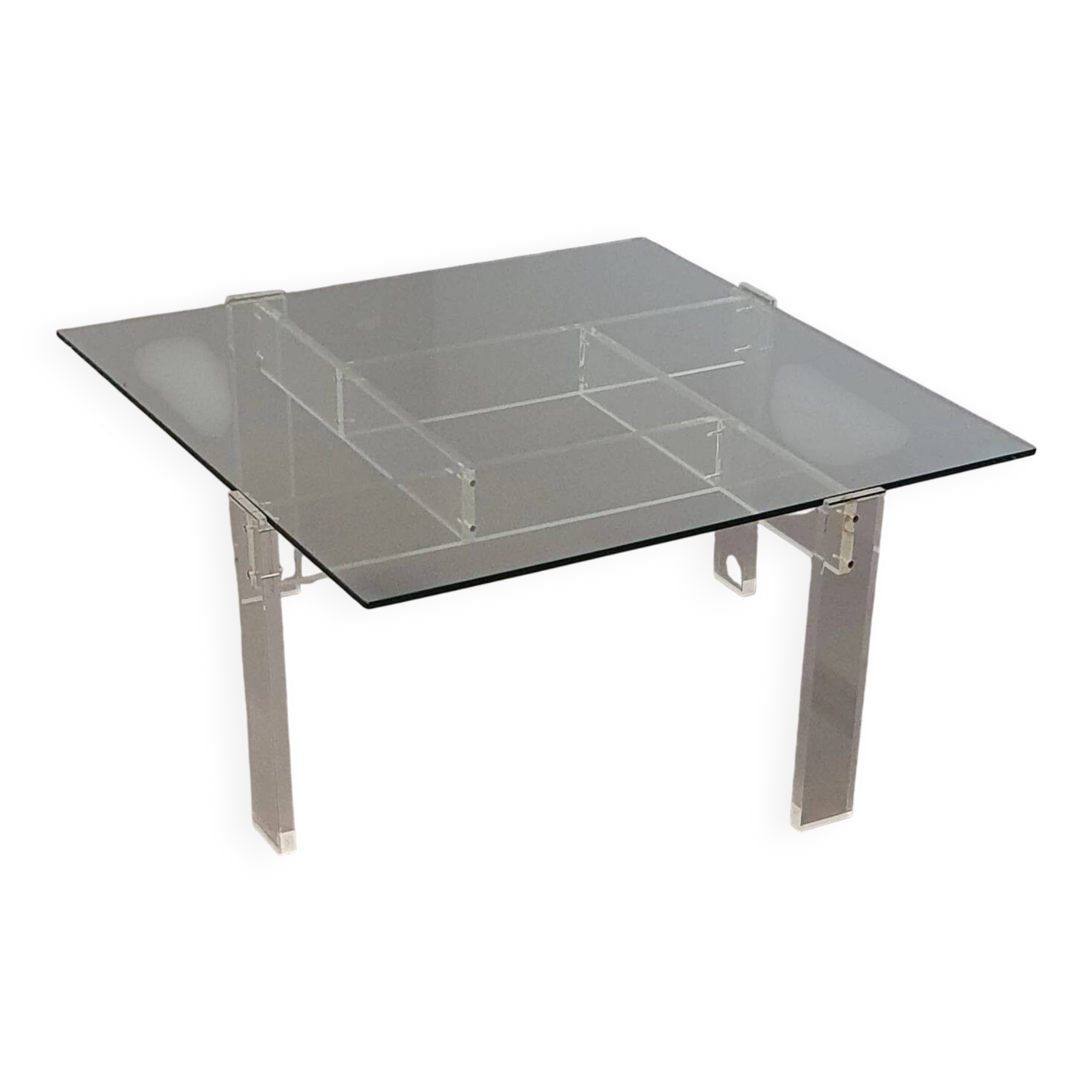 Table basse vintage de Swart. En verre acrylique avec plateau en verre.