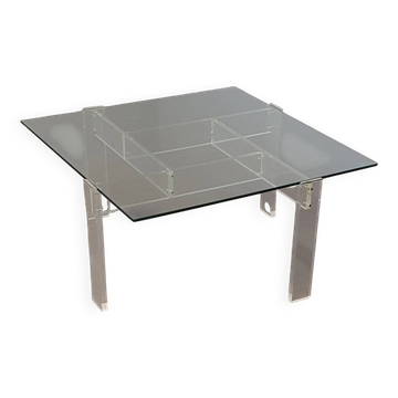 Vintage coffee table made by de Swart. Made of acrylic glass with a glass top
