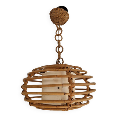 Suspension lustre corbeille en rotin