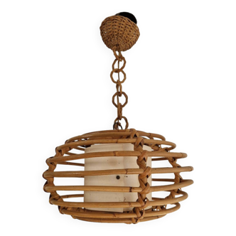 Suspension lustre corbeille en rotin
