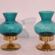 Pair of Scandinavian candlesticks in brass and coloured glass